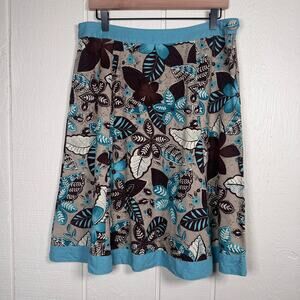 Van Heusen Blue Brown Floral Linen Rayon Skirt Flowy Cottagecore Romantic sz 12